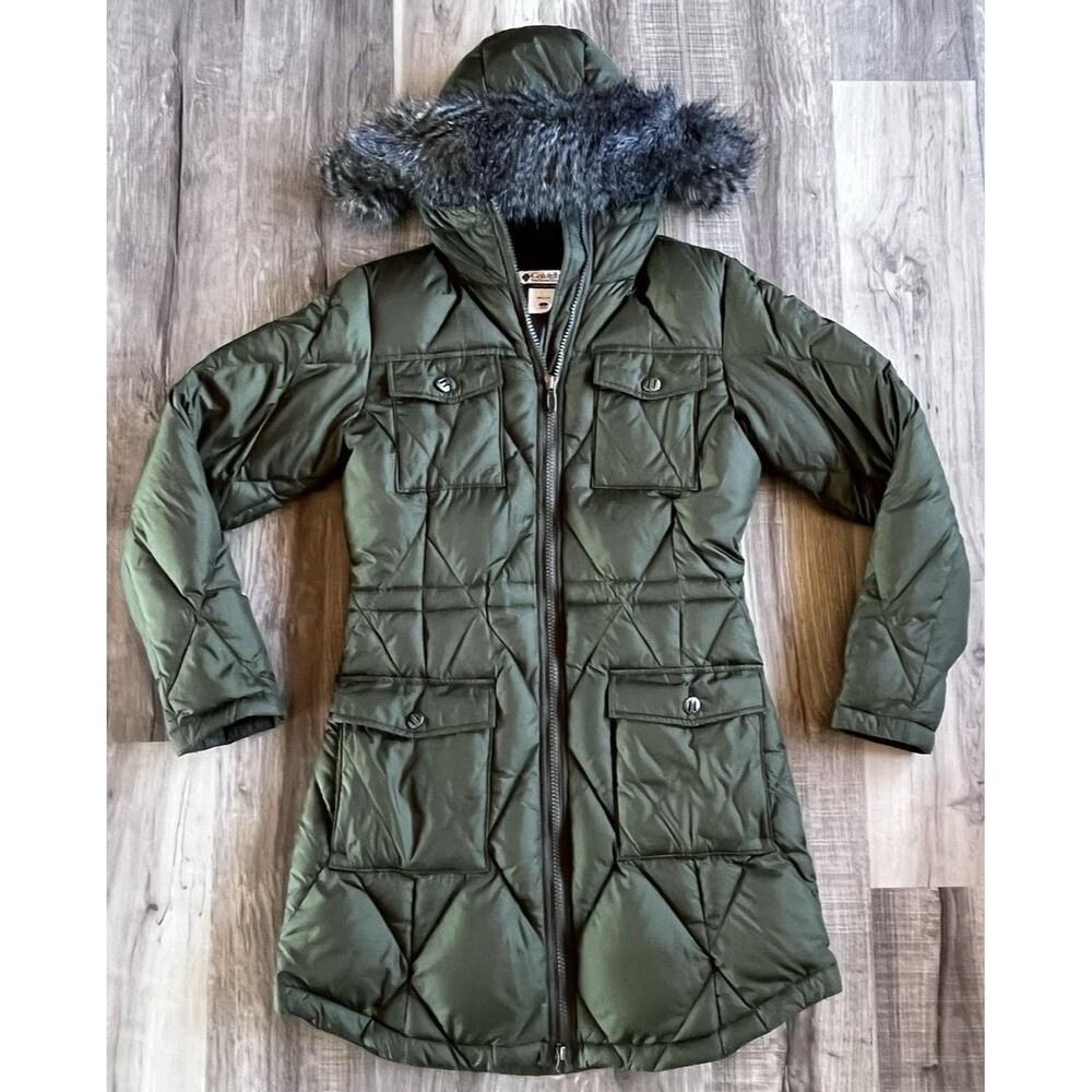 Columbia Sportswear Womens Small DOWN Parka Green Mid Length Insulated Hooded